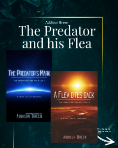die beiden buchcover der bücher "The Predators Mark" und "A flea bites back" aus der dilogie "the predator and his flea"